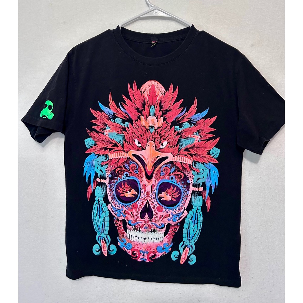 Esquizo Mens Black Sugar Skull Eagle Graphic T-Shirt Size Medium Mexico Made